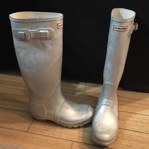 Authentic Brushed Silver Hunter Tall Rain Boots